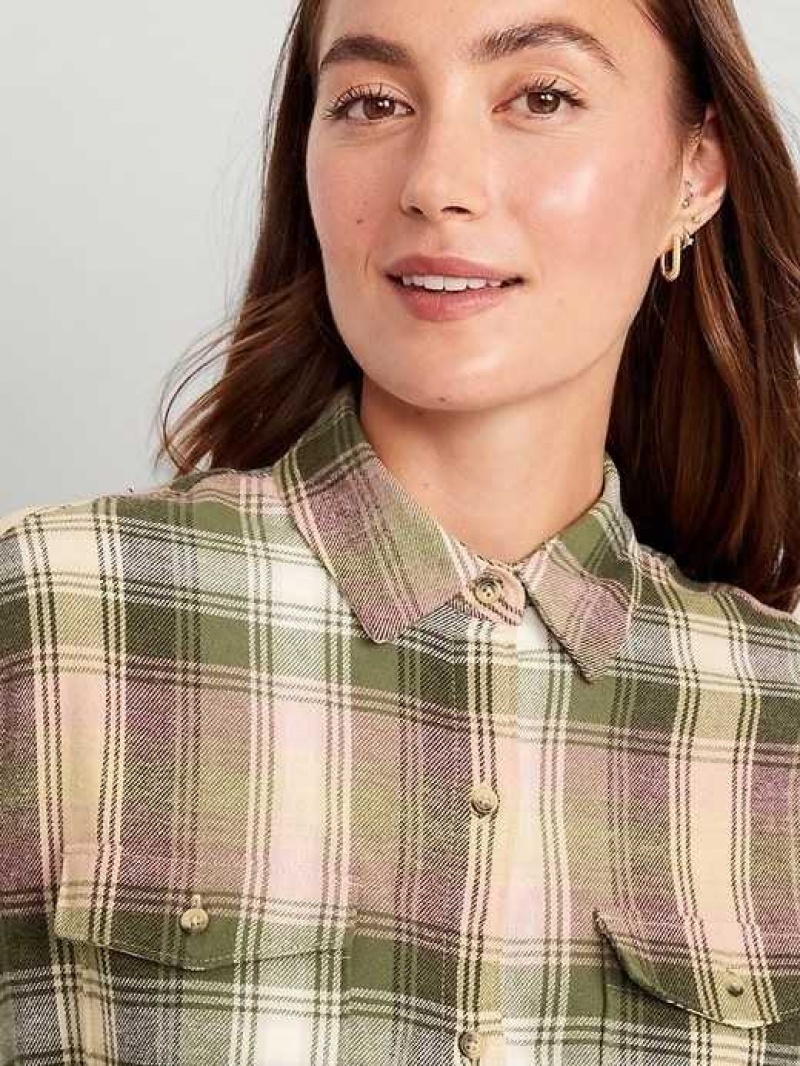 Old Navy Loose Flannel Shirt Green Pink | ORE451892