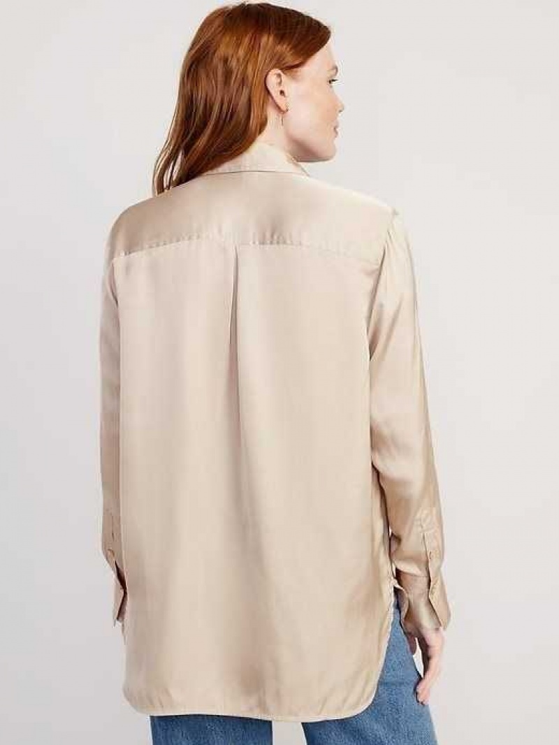 Old Navy Loose Satin Shirt Beige | PMA385276