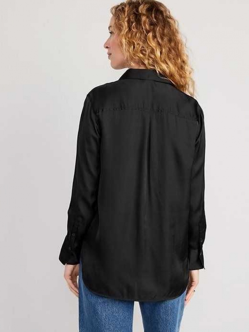 Old Navy Loose Satin Shirt Black | RBV162935