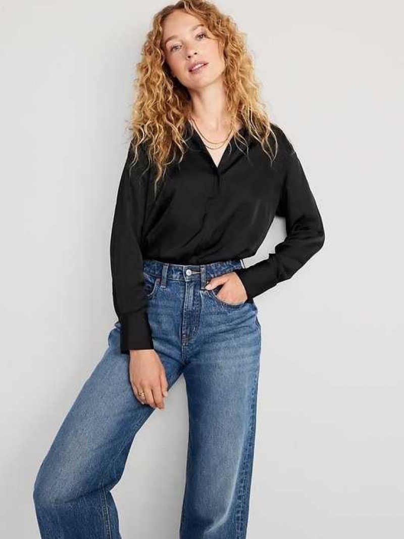 Old Navy Loose Satin Shirt Black | RBV162935