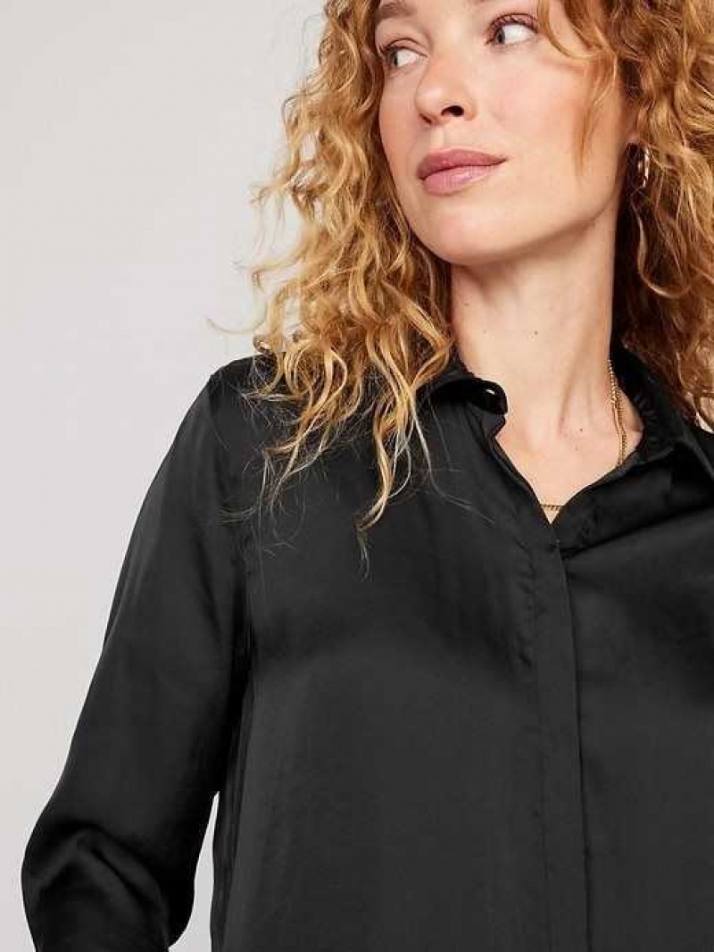 Old Navy Loose Satin Shirt Black | RBV162935