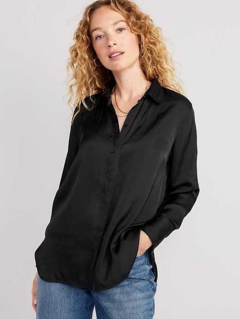 Old Navy Loose Satin Shirt Black | RBV162935