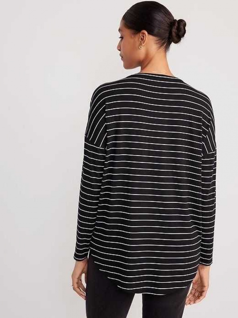 Old Navy Luxe Long-Sleeve Tunic T-Shirt Black Stripes | YPI025634