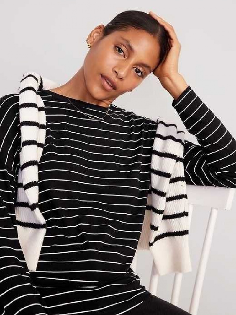 Old Navy Luxe Long-Sleeve Tunic T-Shirt Black Stripes | YPI025634