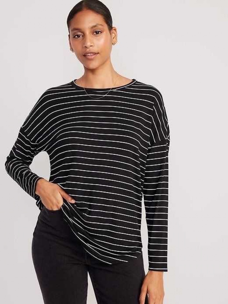 Old Navy Luxe Long-Sleeve Tunic T-Shirt Black Stripes | YPI025634