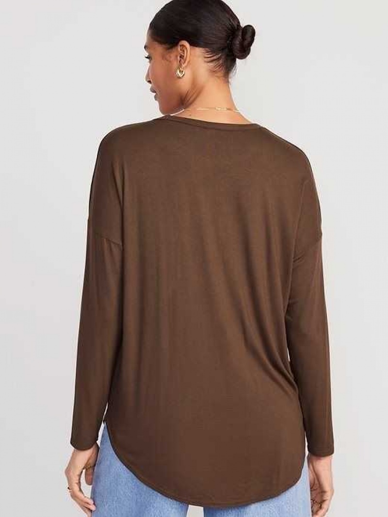 Old Navy Luxe Long-Sleeve Tunic T-Shirt Espresso | BYZ694735