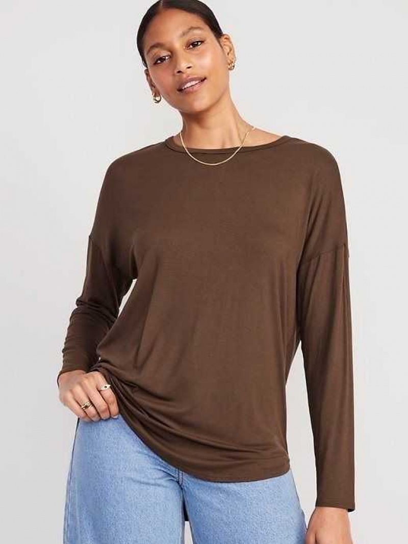 Old Navy Luxe Long-Sleeve Tunic T-Shirt Espresso | BYZ694735