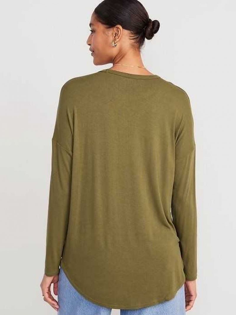 Old Navy Luxe Long-Sleeve Tunic T-Shirt Pasture Present | HUG268309