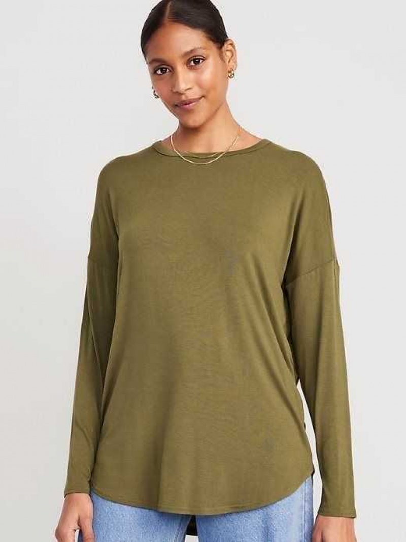 Old Navy Luxe Long-Sleeve Tunic T-Shirt Pasture Present | HUG268309