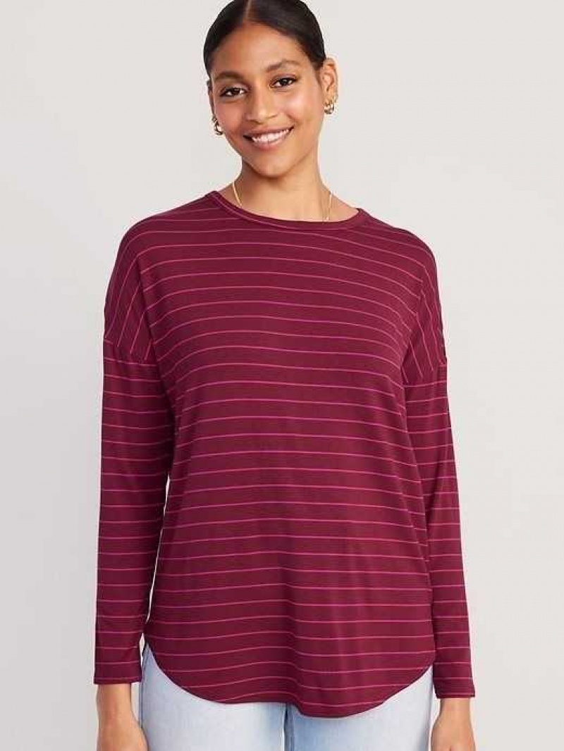 Old Navy Luxe Long-Sleeve Tunic T-Shirt Red Stripes | JVT204937