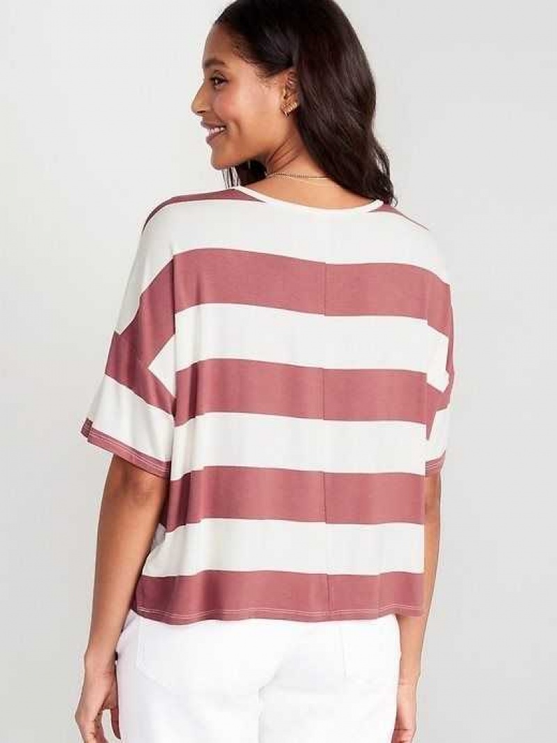 Old Navy Luxe Oversized Striped Cropped T-Shirt Brown | FDR392648