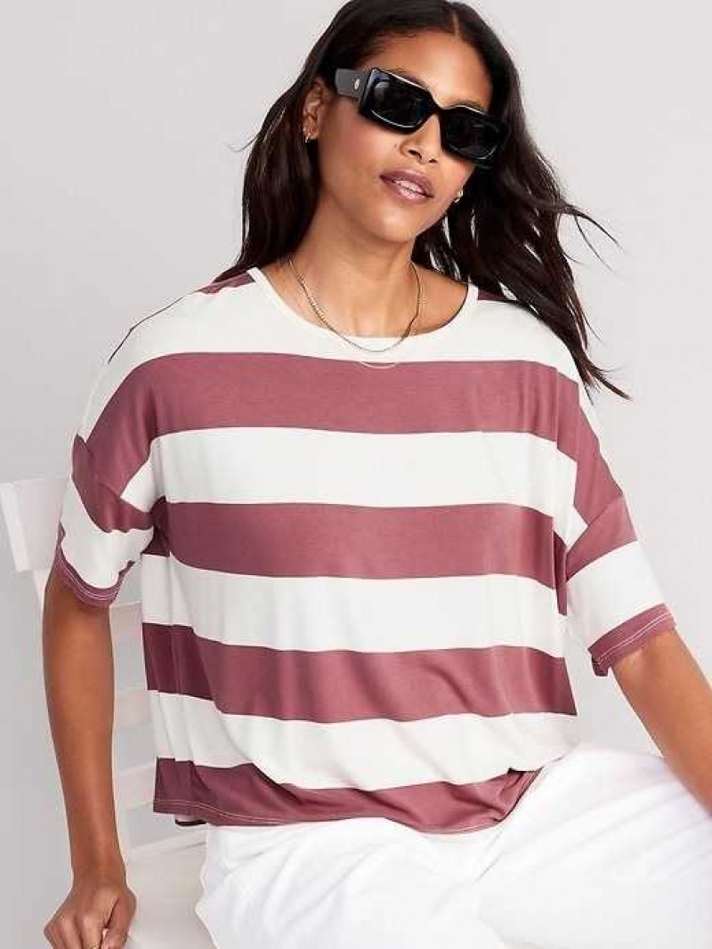 Old Navy Luxe Oversized Striped Cropped T-Shirt Brown | FDR392648