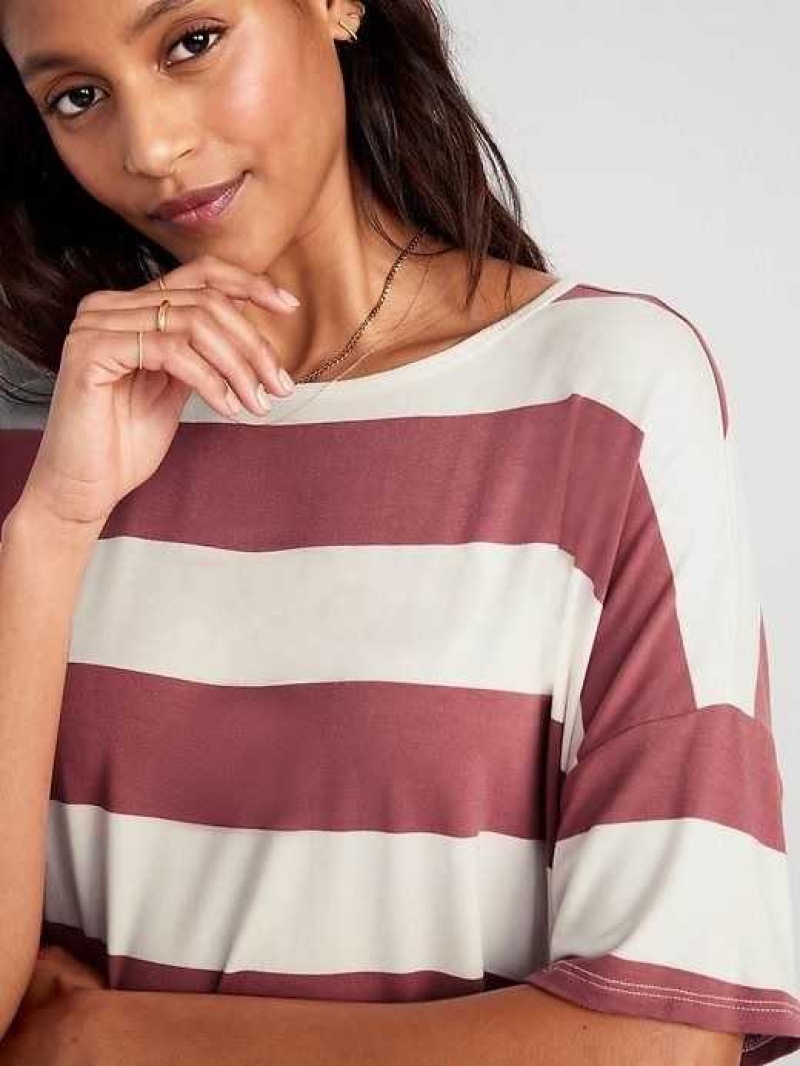 Old Navy Luxe Oversized Striped Cropped T-Shirt Brown | FDR392648