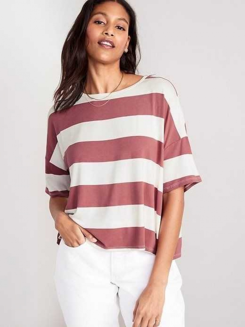 Old Navy Luxe Oversized Striped Cropped T-Shirt Brown | FDR392648