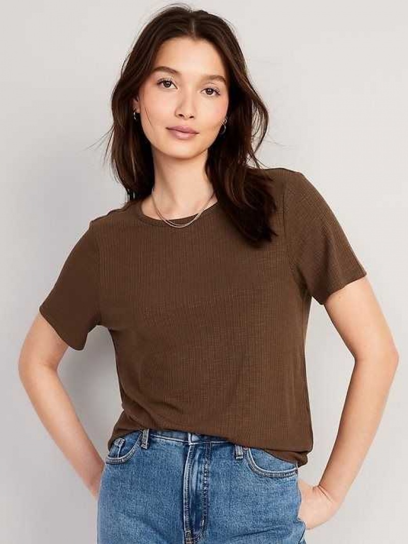 Old Navy Luxe Ribbed Slub-Knit T-Shirt Espresso | KBS201435