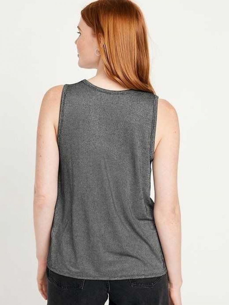 Old Navy Luxe Sleeveless High-Neck Glimmer T-Shirt Black | UQL390746