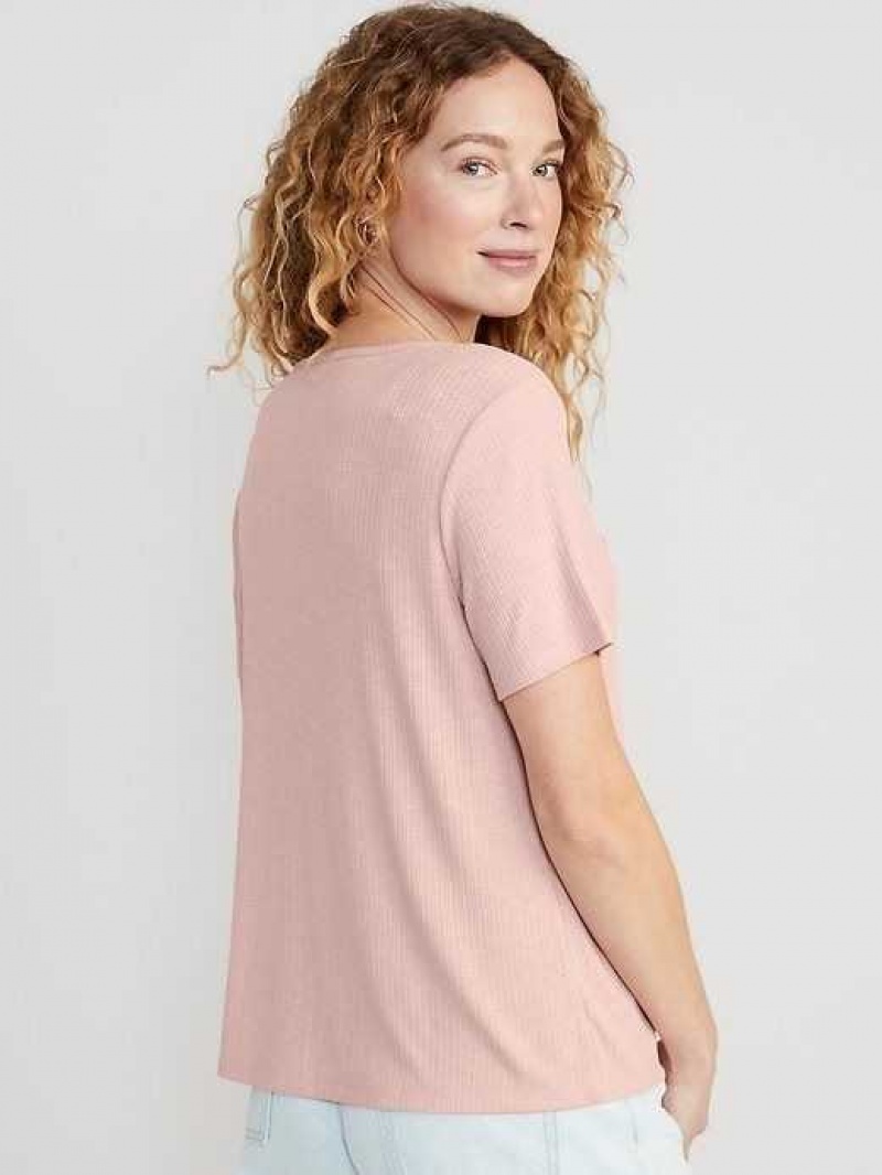 Old Navy Luxe V-Neck Ribbed Slub-Knit T-Shirt Pink | SQE725648