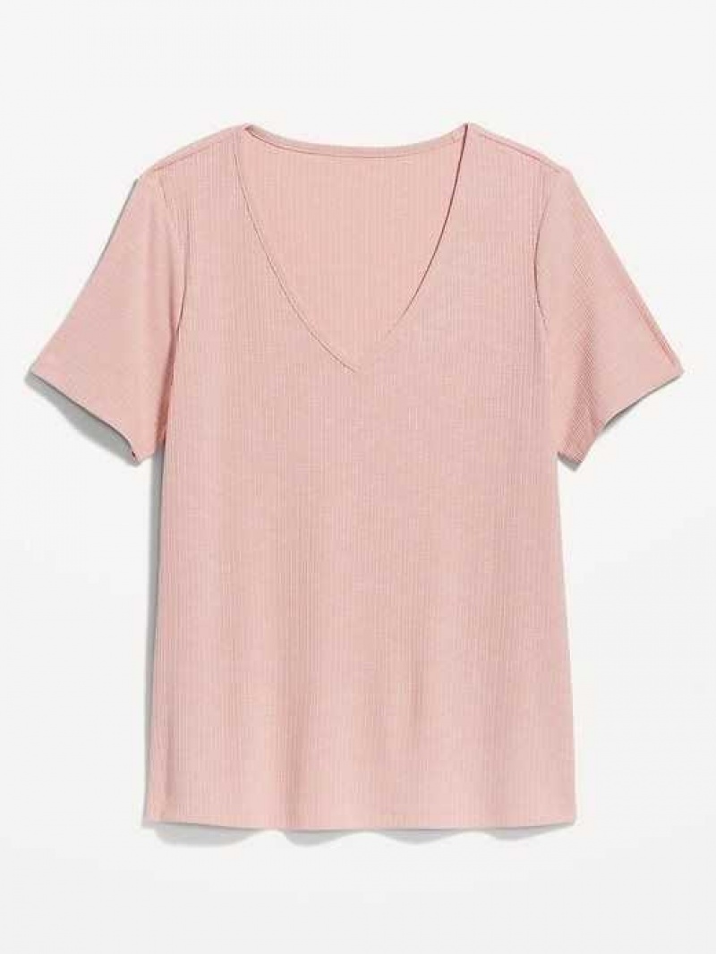 Old Navy Luxe V-Neck Ribbed Slub-Knit T-Shirt Pink | SQE725648