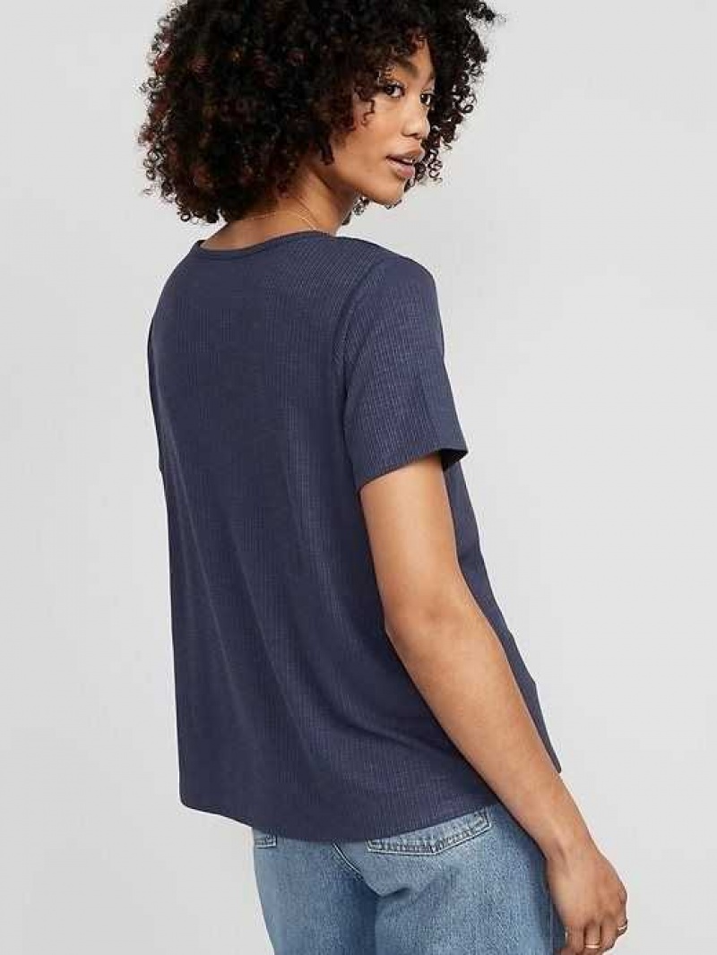 Old Navy Luxe V-Neck Ribbed Slub-Knit T-Shirt Volcanic Glass | JGP106428