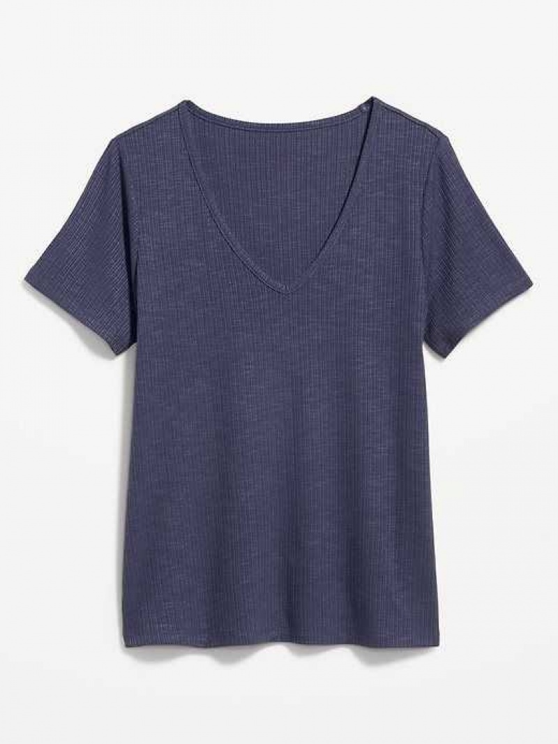 Old Navy Luxe V-Neck Ribbed Slub-Knit T-Shirt Volcanic Glass | JGP106428