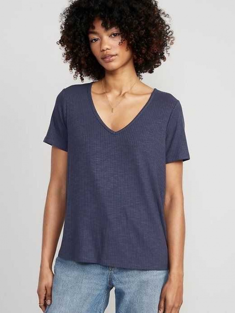 Old Navy Luxe V-Neck Ribbed Slub-Knit T-Shirt Volcanic Glass | JGP106428