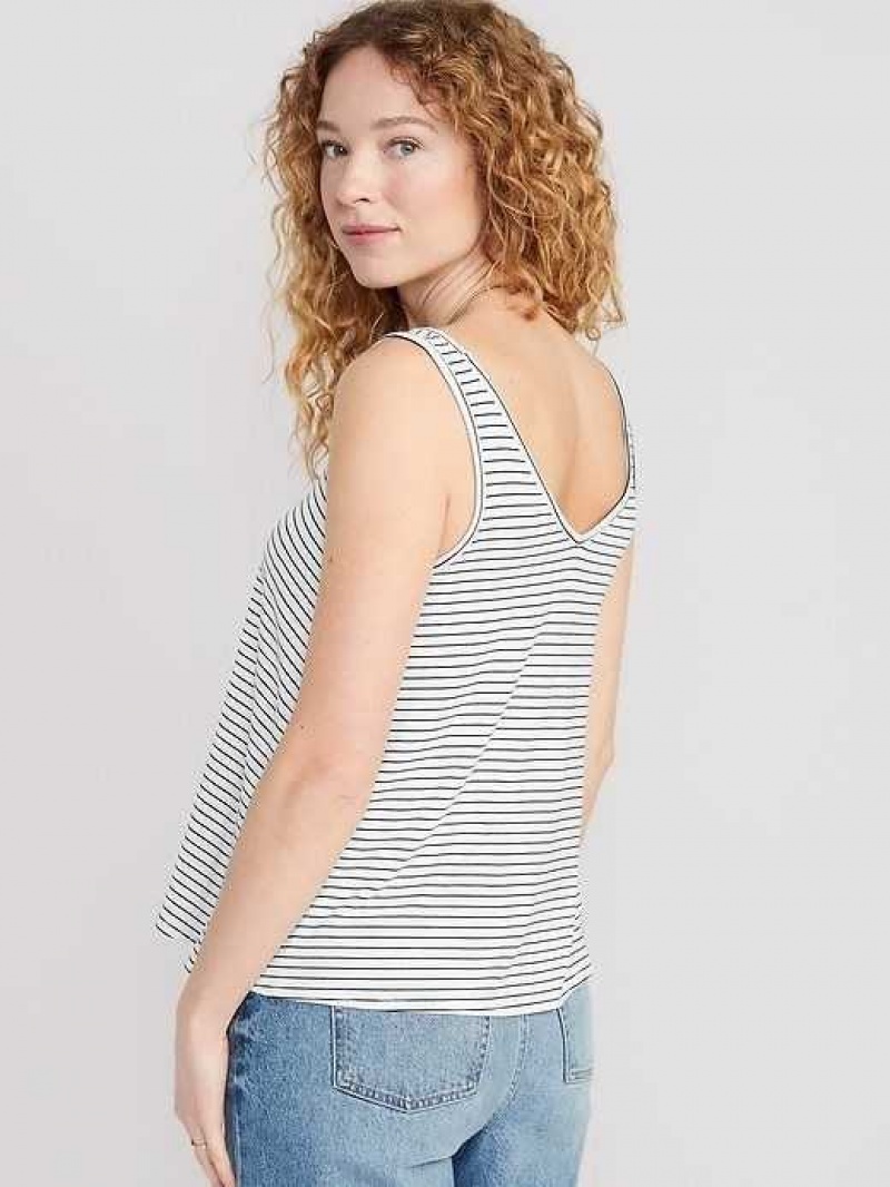 Old Navy Luxe V-Neck Sleeveless Striped T-Shirt Black White Stripes | HCE359287