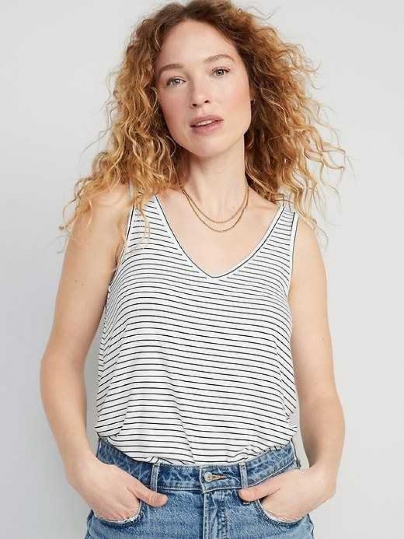 Old Navy Luxe V-Neck Sleeveless Striped T-Shirt Black White Stripes | HCE359287