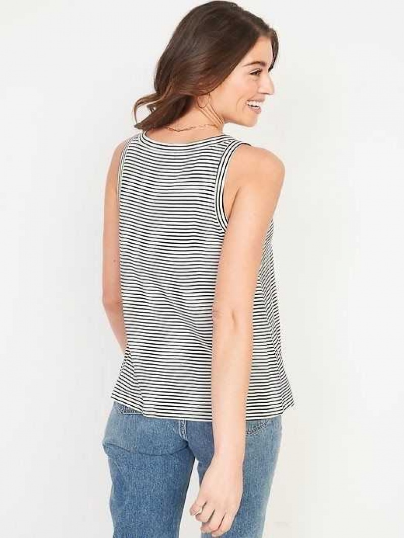 Old Navy Luxe V-Neck Striped Swing Tank Top Black / White | KBP598031