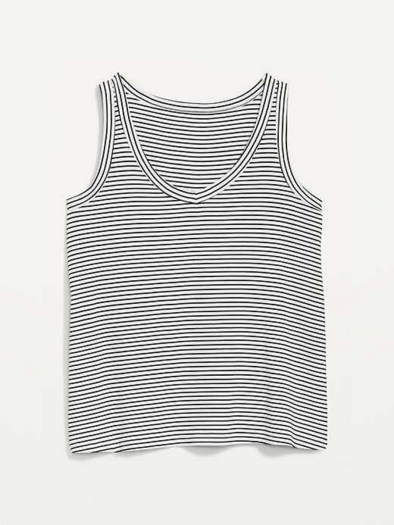 Old Navy Luxe V-Neck Striped Swing Tank Top Black / White | KBP598031