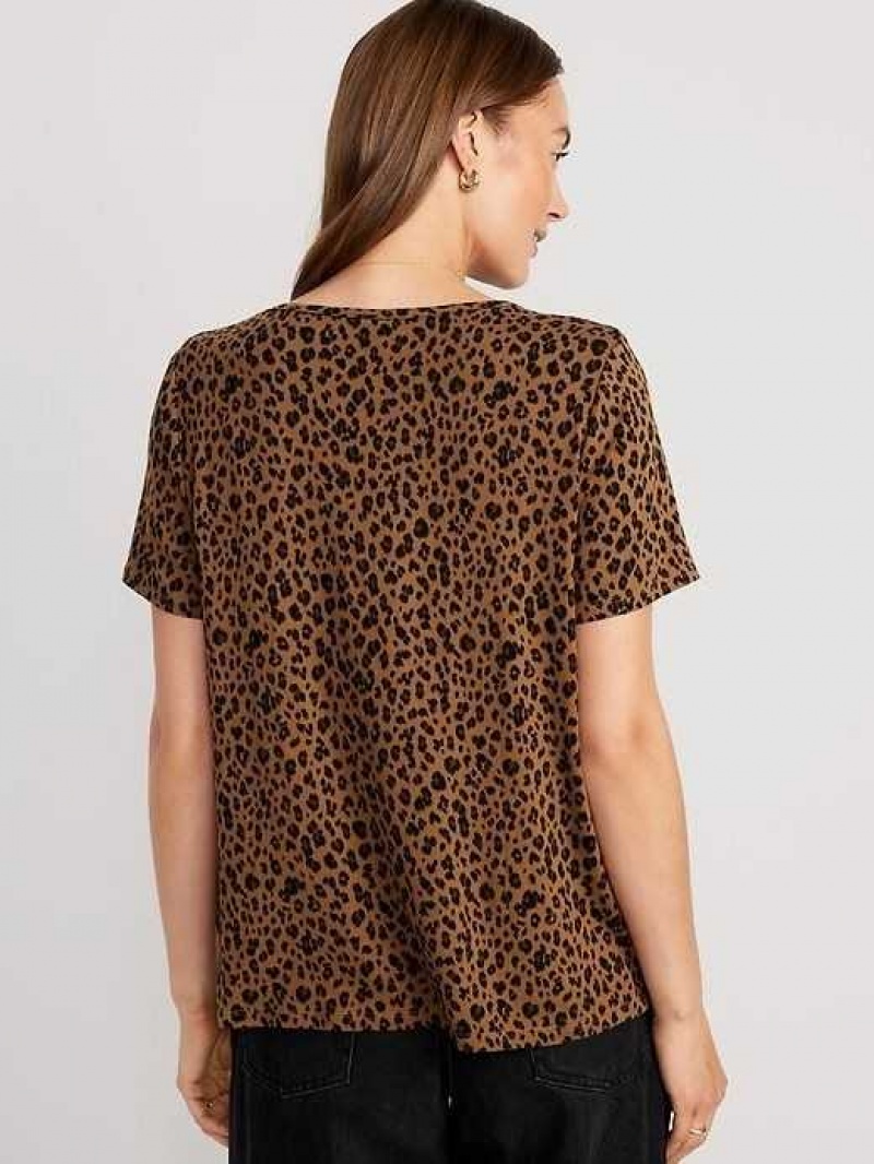 Old Navy Luxe V-Neck T-Shirt Brown Leopard | PLG428356