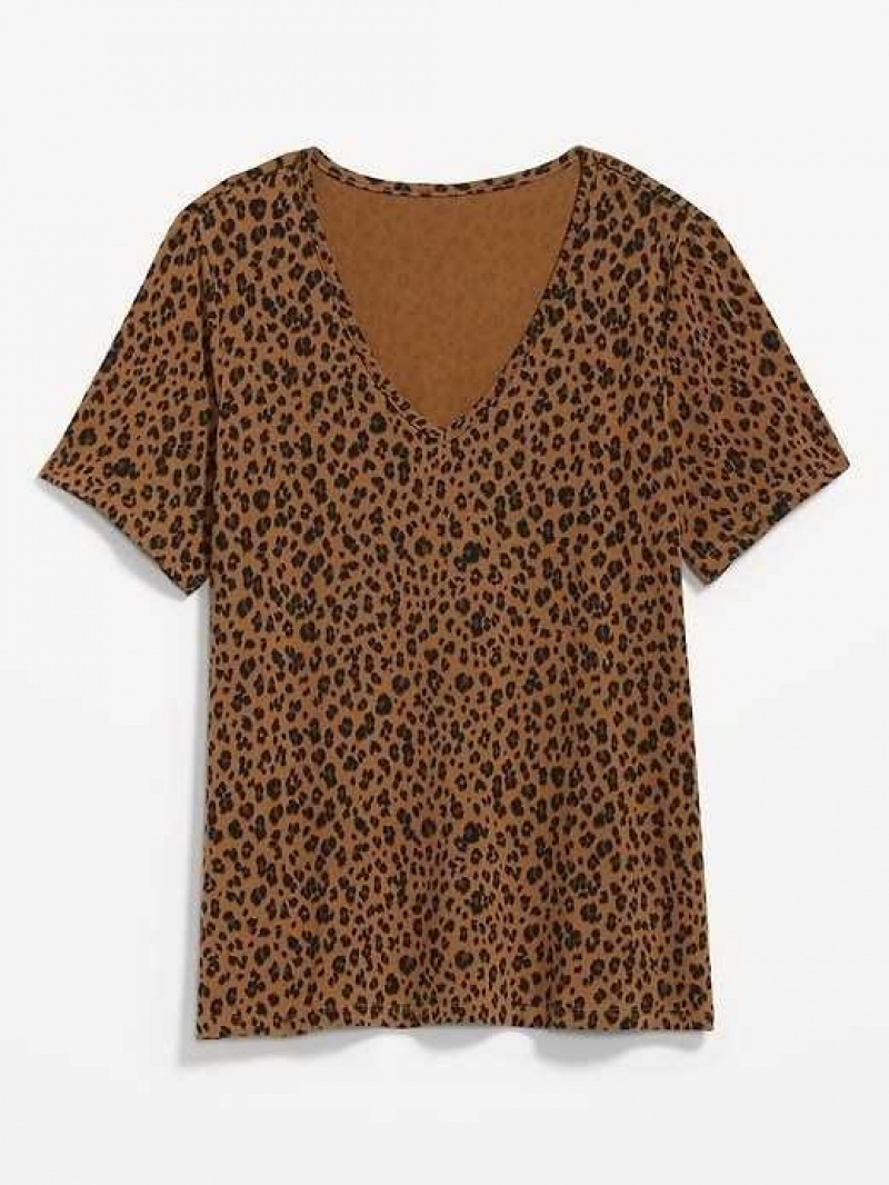 Old Navy Luxe V-Neck T-Shirt Brown Leopard | PLG428356