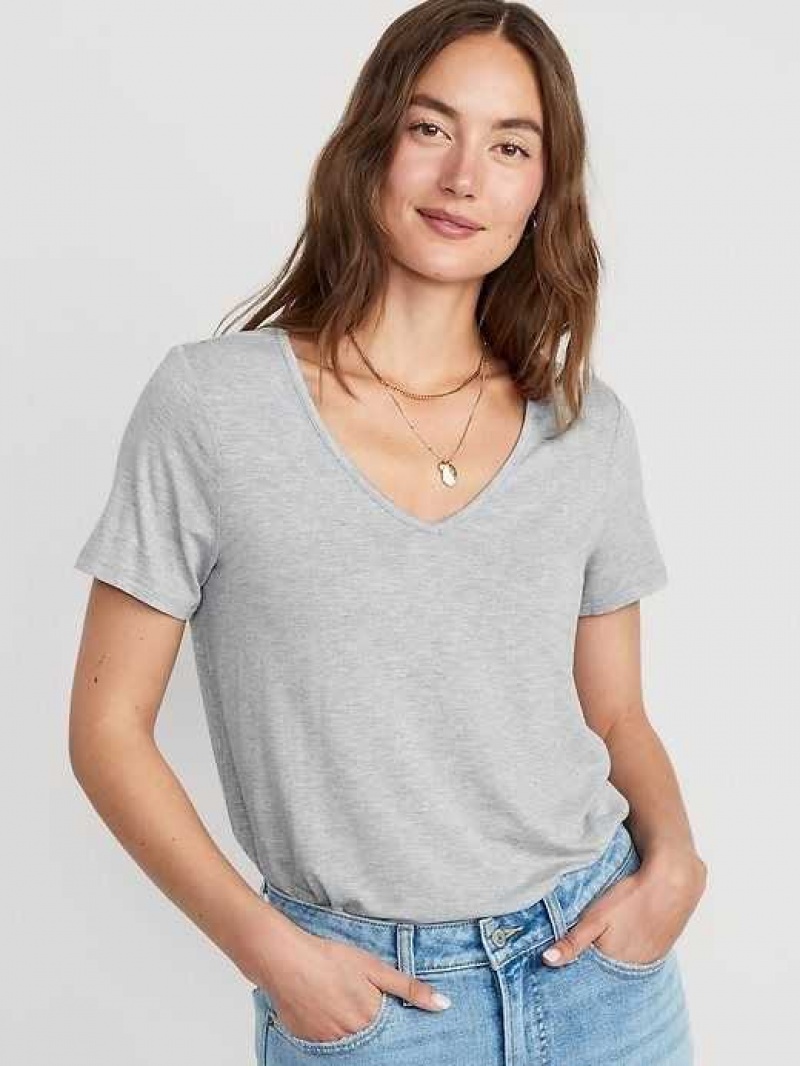 Old Navy Luxe V-Neck T-Shirt Grey | QIE132659