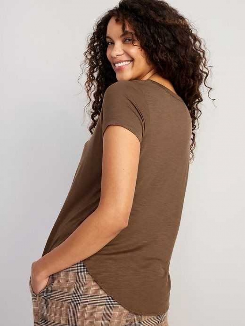 Old Navy Luxe Voop-Neck Slub-Knit Tunic T-Shirt Espresso | UIO689012