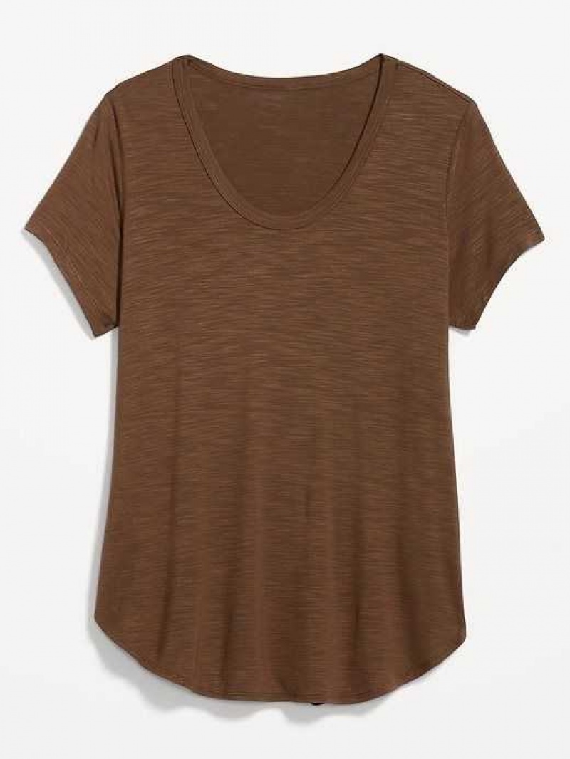 Old Navy Luxe Voop-Neck Slub-Knit Tunic T-Shirt Espresso | UIO689012