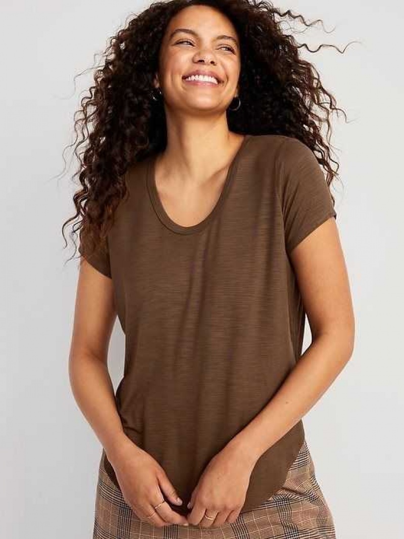 Old Navy Luxe Voop-Neck Slub-Knit Tunic T-Shirt Espresso | UIO689012