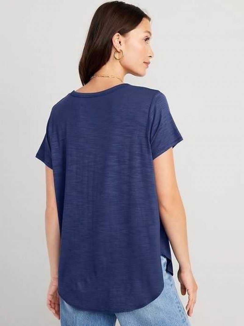 Old Navy Luxe Voop-Neck Slub-Knit Tunic T-Shirt Bluesday | RFG689301