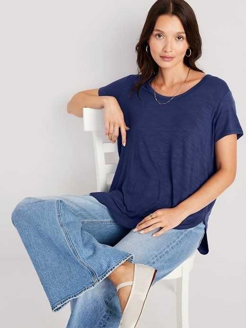 Old Navy Luxe Voop-Neck Slub-Knit Tunic T-Shirt Bluesday | RFG689301