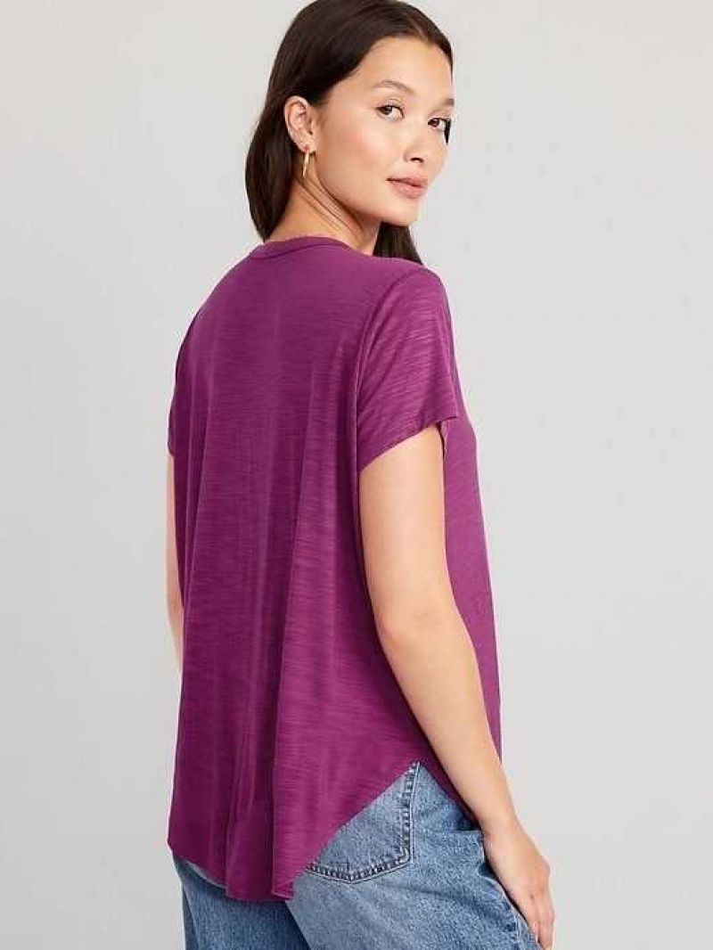 Old Navy Luxe Voop-Neck Slub-Knit Tunic T-Shirt Purple | QIO569718