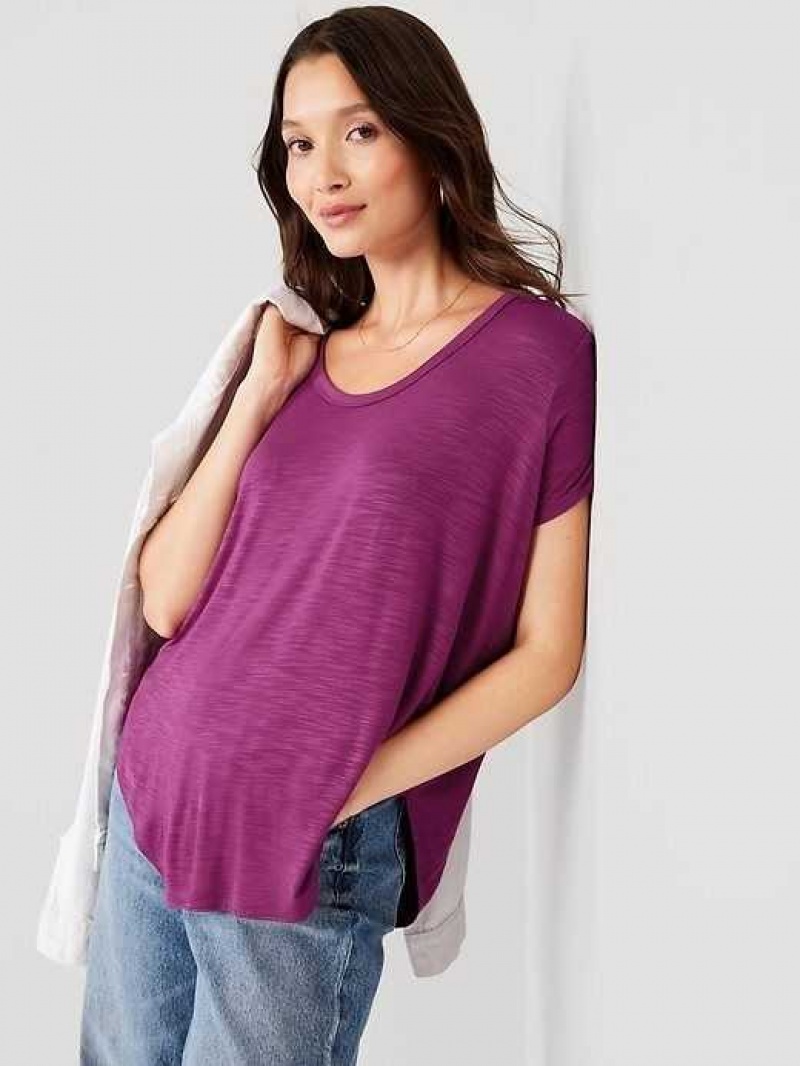 Old Navy Luxe Voop-Neck Slub-Knit Tunic T-Shirt Purple | QIO569718