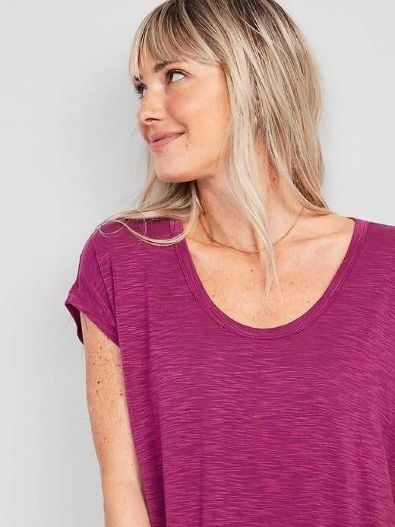 Old Navy Luxe Voop-Neck Slub-Knit Tunic T-Shirt Boysenberry Juice | MYB108329