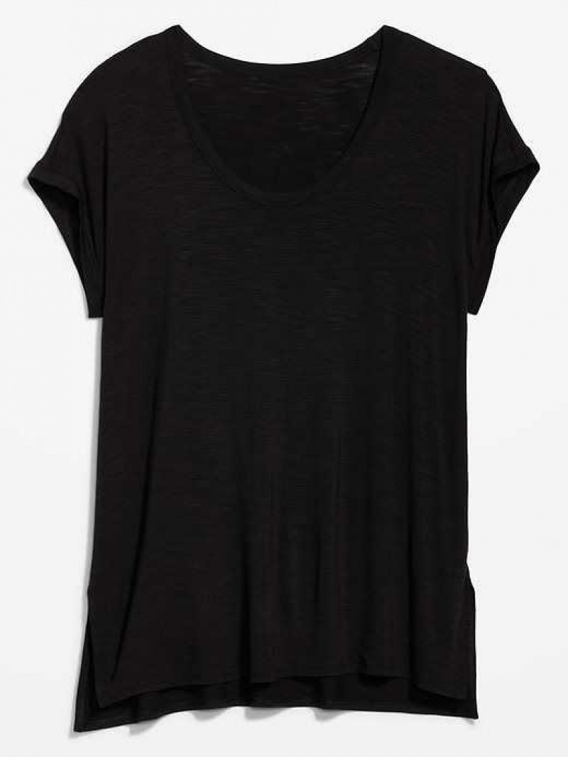 Old Navy Luxe Voop-Neck Slub-Knit Tunic T-Shirt Black | KHV268547