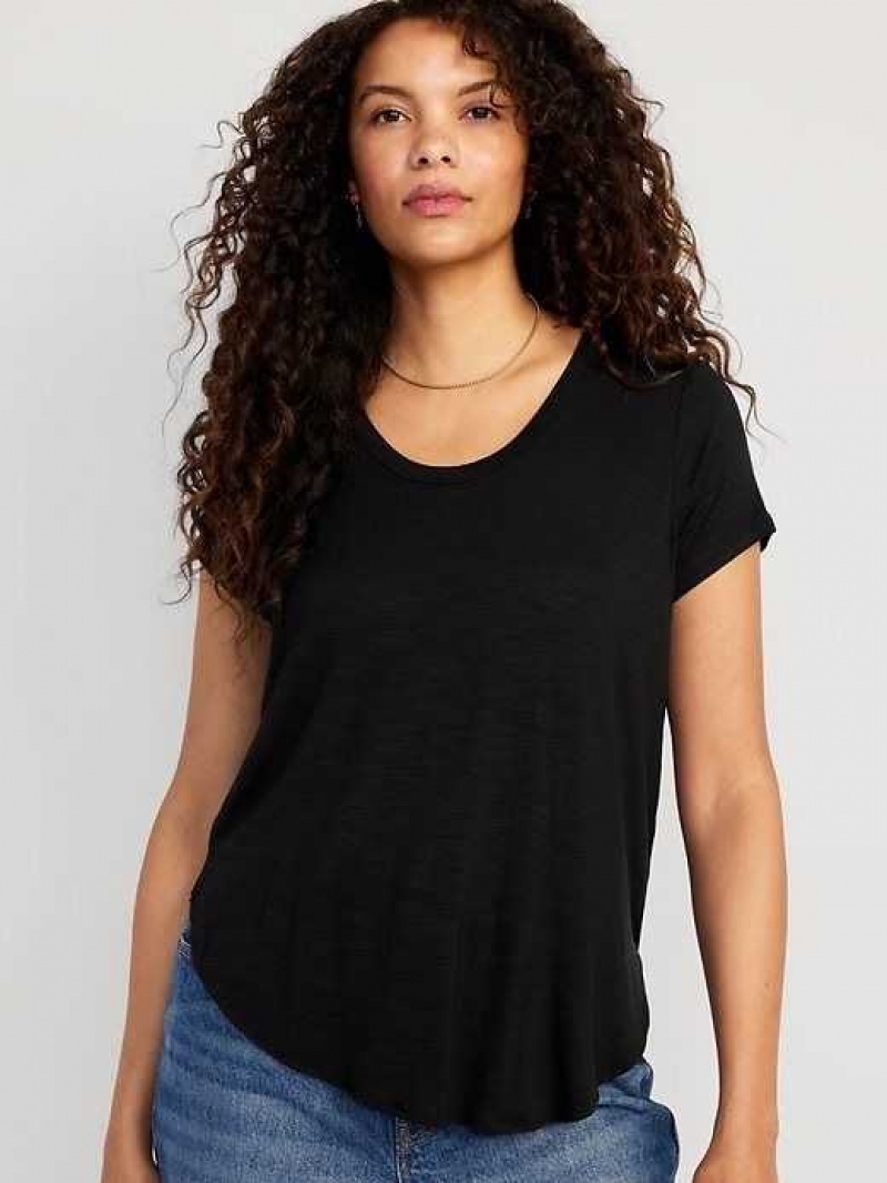 Old Navy Luxe Voop-Neck Slub-Knit Tunic T-Shirt Black | KHM284061