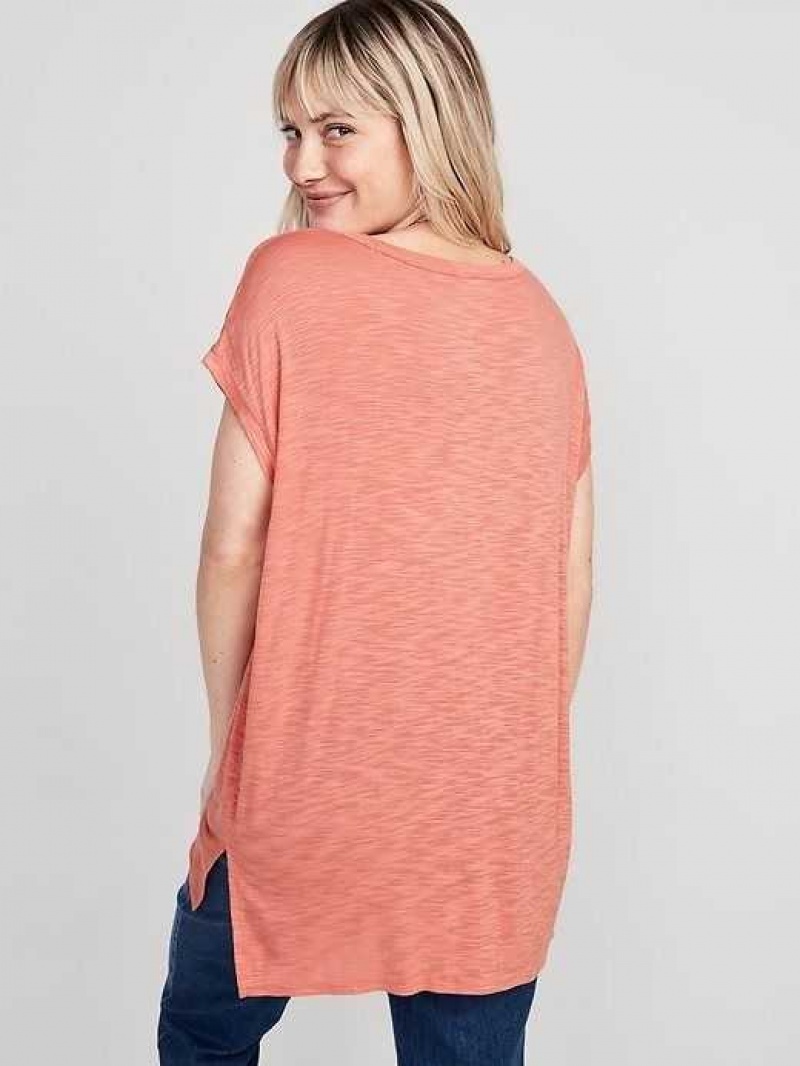 Old Navy Luxe Voop-Neck Slub-Knit Tunic T-Shirt Aspen Summer | GWD793541