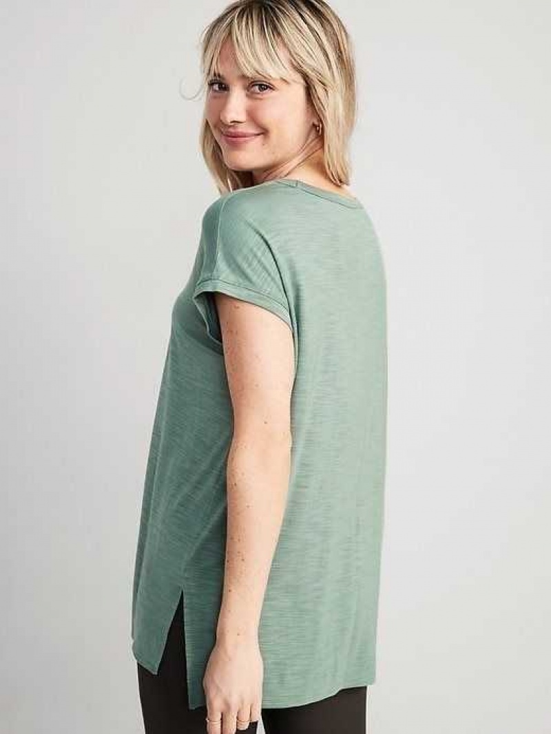 Old Navy Luxe Voop-Neck Slub-Knit Tunic T-Shirt Dried Herb | ZVQ046213