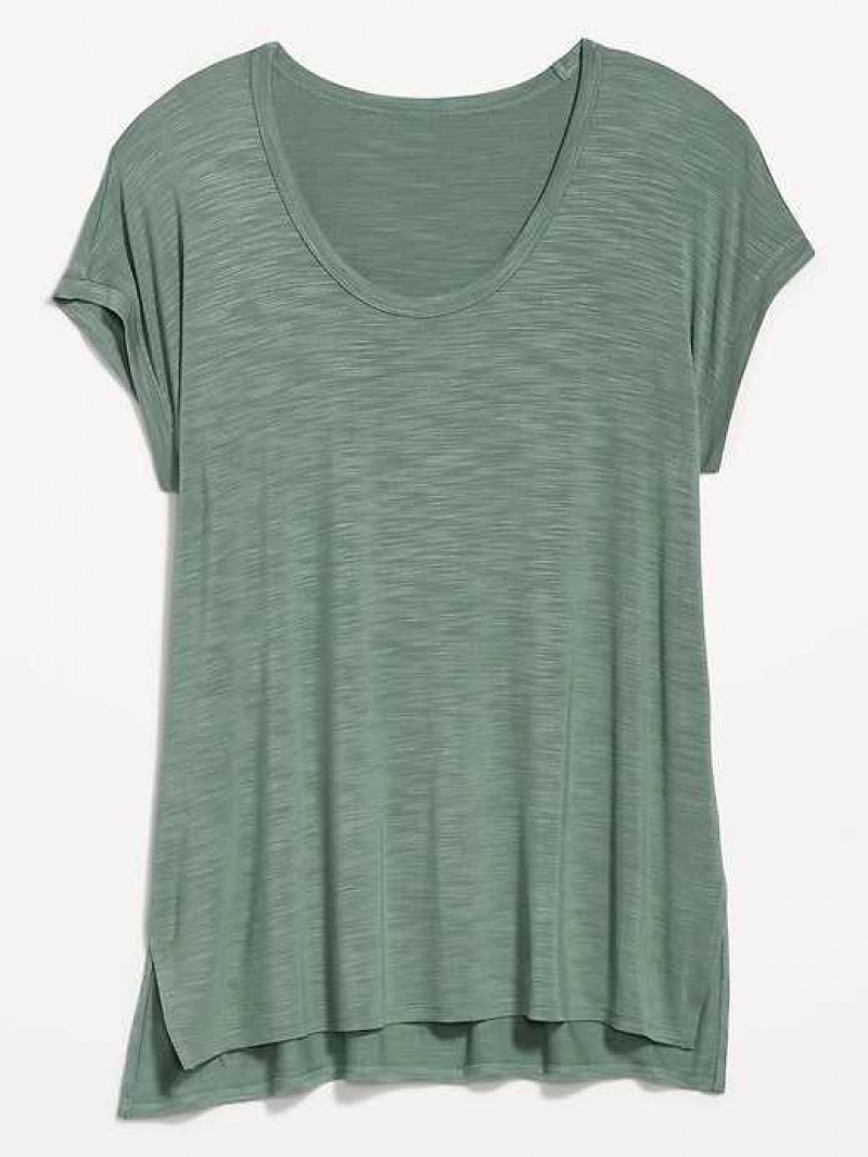 Old Navy Luxe Voop-Neck Slub-Knit Tunic T-Shirt Dried Herb | ZVQ046213