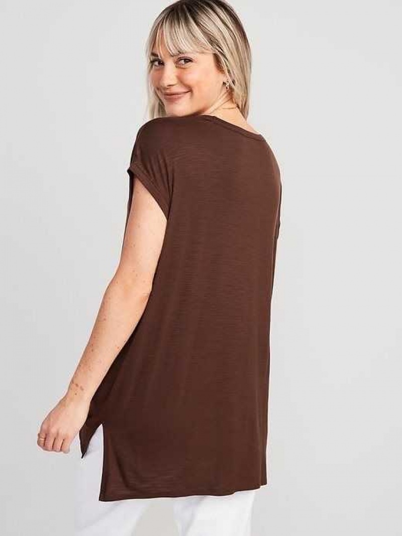 Old Navy Luxe Voop-Neck Slub-Knit Tunic T-Shirt Espresso | YAJ091254