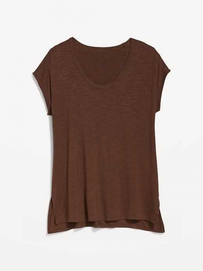 Old Navy Luxe Voop-Neck Slub-Knit Tunic T-Shirt Espresso | YAJ091254