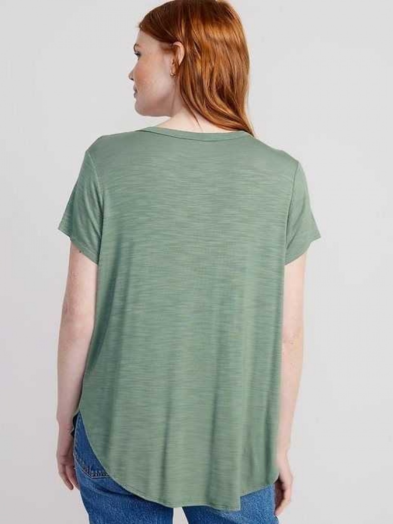 Old Navy Luxe Voop-Neck Slub-Knit Tunic T-Shirt Dried Herb | CLF138640