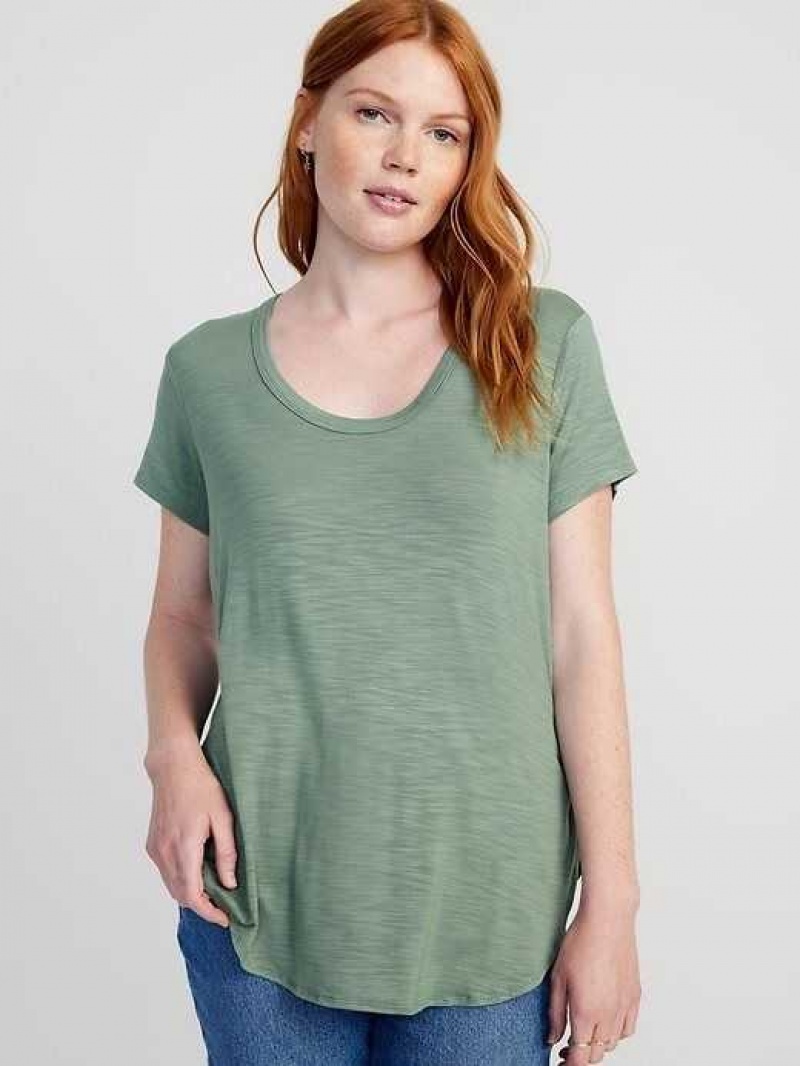 Old Navy Luxe Voop-Neck Slub-Knit Tunic T-Shirt Dried Herb | CLF138640