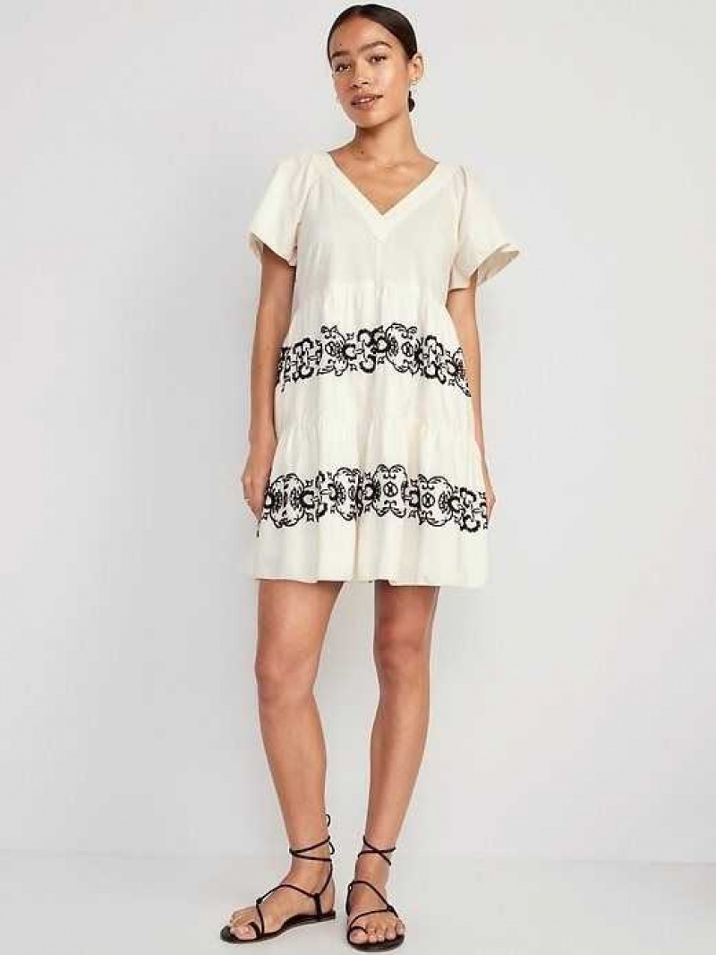 Old Navy Matching Embroidered Flutter-Sleeve Mini Swing Dress Kaleidoscope Prime | KGA097628